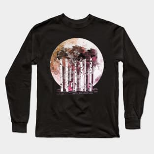 Purple shades Big full moon lights up a dream forest and a beautiful fox, birchs watercolor Long Sleeve T-Shirt